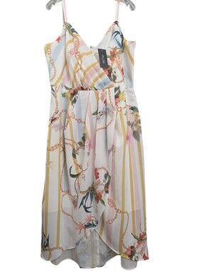 City Chic Nwt White & Pink Floral & Pink Stripe & Gold Chains Primavera Dress